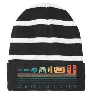 Video Game Controller Evolution 80s 90s Retro Gaming Gamer Striped Beanie with Solid Band