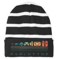 Video Game Controller Evolution 80s 90s Retro Gaming Gamer Striped Beanie with Solid Band