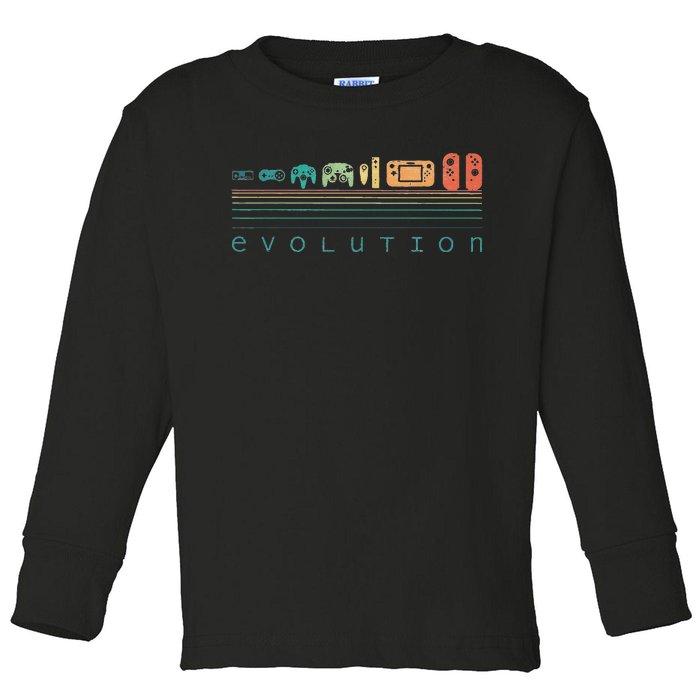 Video Game Controller Evolution 80s 90s Retro Gaming Gamer Toddler Long Sleeve Shirt