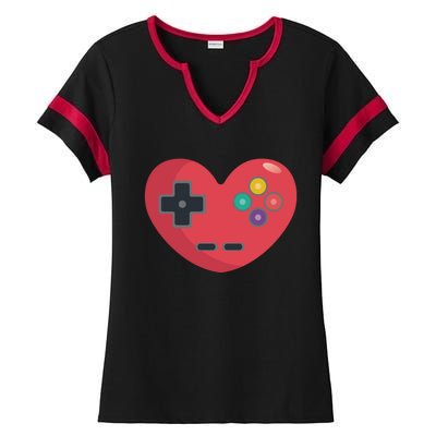 Video Games Controller Heart Gift Funny Video Games Valentine's Gift Ladies Halftime Notch Neck Tee