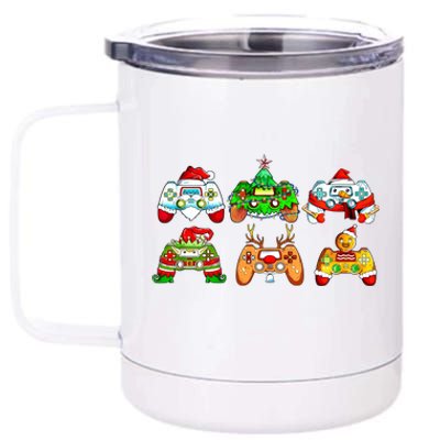 Video Game Controller Christmas Santa Hat Gamer Xmas Cool Gift 12 oz Stainless Steel Tumbler Cup