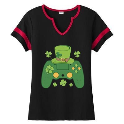 Video Game Controller Irish Gamer Boy Happy St Patricks Day Ladies Halftime Notch Neck Tee