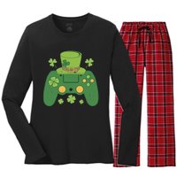 Video Game Controller Irish Gamer Boy Happy St Patricks Day Women's Long Sleeve Flannel Pajama Set 