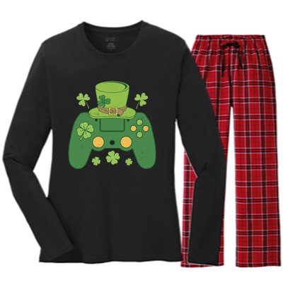 Video Game Controller Irish Gamer Boy Happy St Patricks Day Women's Long Sleeve Flannel Pajama Set 