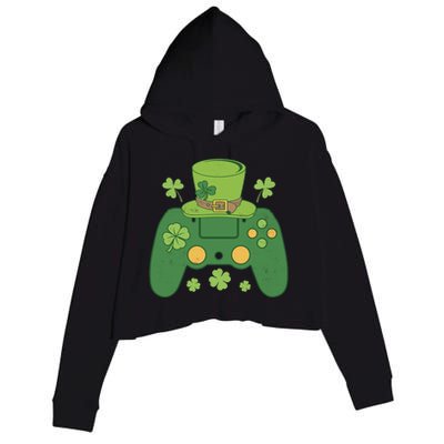 Video Game Controller Irish Gamer Boy Happy St Patricks Day Crop Fleece Hoodie