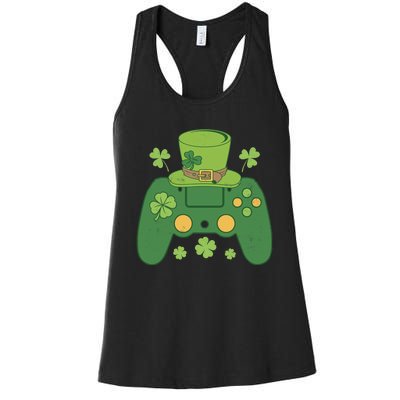 Video Game Controller Irish Gamer Boy Happy St Patricks Day Women's Racerback Tank