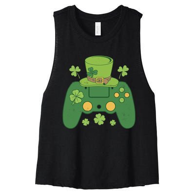 Video Game Controller Irish Gamer Boy Happy St Patricks Day Women's Racerback Cropped Tank