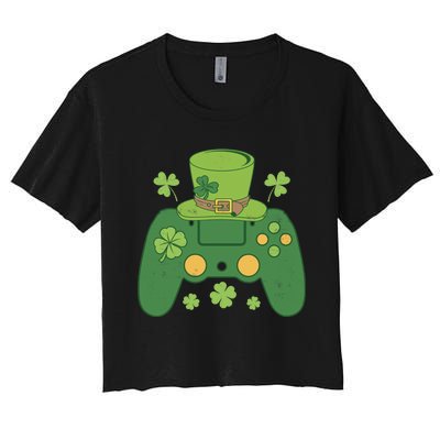 Video Game Controller Irish Gamer Boy Happy St Patricks Day Women's Crop Top Tee