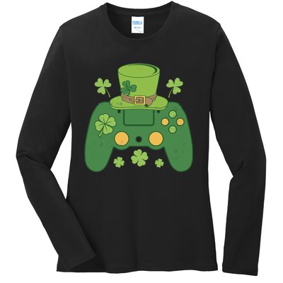 Video Game Controller Irish Gamer Boy Happy St Patricks Day Ladies Long Sleeve Shirt