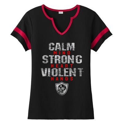 Vikings Gym Calm Mind Strong Heart Violent Hands Norse Ladies Halftime Notch Neck Tee