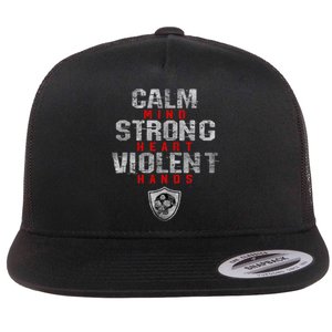 Vikings Gym Calm Mind Strong Heart Violent Hands Norse Flat Bill Trucker Hat