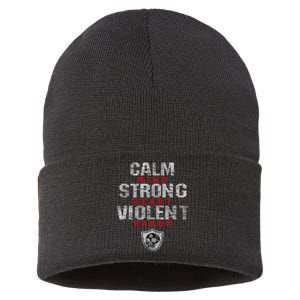 Vikings Gym Calm Mind Strong Heart Violent Hands Norse Sustainable Knit Beanie