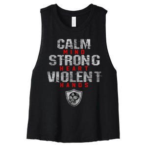 Vikings Gym Calm Mind Strong Heart Violent Hands Norse Women's Racerback Cropped Tank