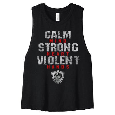 Vikings Gym Calm Mind Strong Heart Violent Hands Norse Women's Racerback Cropped Tank