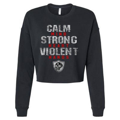 Vikings Gym Calm Mind Strong Heart Violent Hands Norse Cropped Pullover Crew