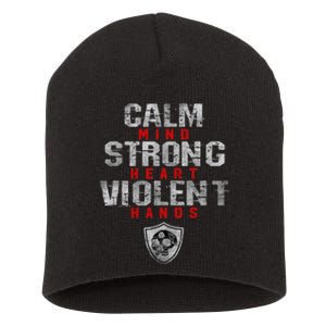 Vikings Gym Calm Mind Strong Heart Violent Hands Norse Short Acrylic Beanie