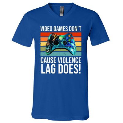 Video Games Don't Cause Violence Lag Does V-Neck T-Shirt