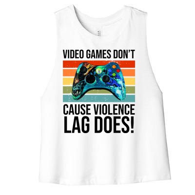 Video Games Don't Cause Violence Lag Does Women's Racerback Cropped Tank