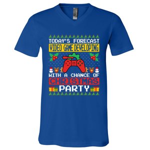 Video Game Developing Christmas Party Video Gamer Xmas Funny Gift V-Neck T-Shirt