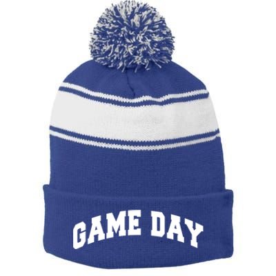 Varsity Game Day Great Gift Stripe Pom Pom Beanie