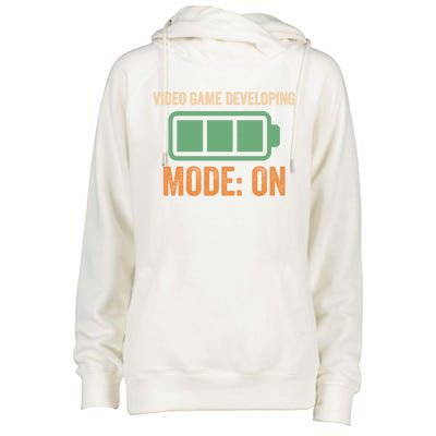 Video Game Developing Mode On Battery Design Gift Womens Funnel Neck Pullover Hood