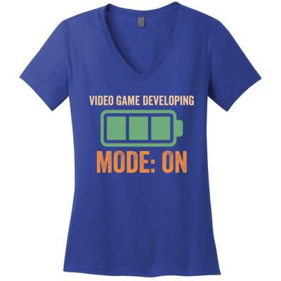 Video Game Developing Mode On Battery Design Gift Women's V-Neck T-Shirt