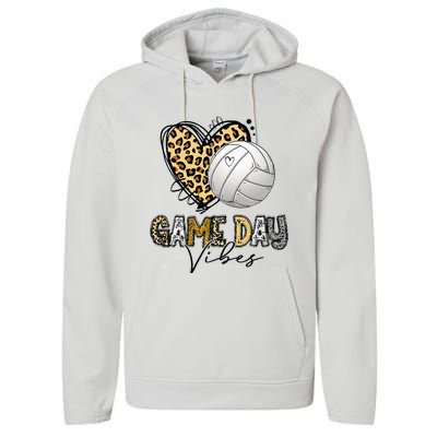 Volleyball Game Day Vibes Volleyball Mom Leopard Performance Fleece Hoodie