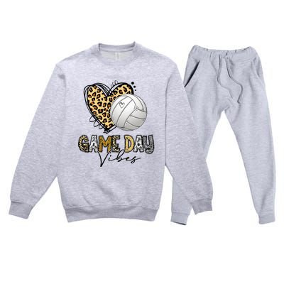 Volleyball Game Day Vibes Volleyball Mom Leopard Premium Crewneck Sweatsuit Set