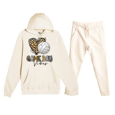 Volleyball Game Day Vibes Volleyball Mom Leopard Premium Hooded Sweatsuit Set