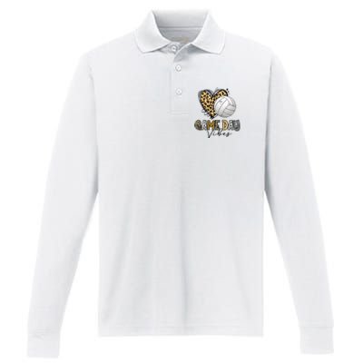 Volleyball Game Day Vibes Volleyball Mom Leopard Performance Long Sleeve Polo