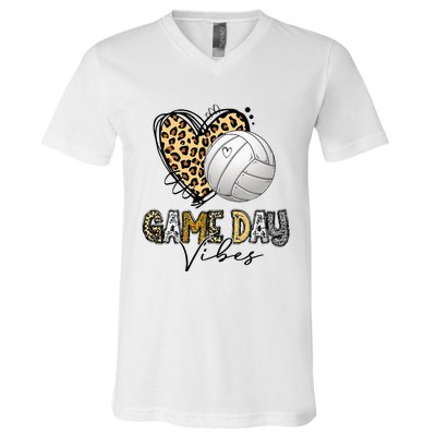 Volleyball Game Day Vibes Volleyball Mom Leopard V-Neck T-Shirt