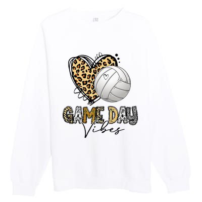 Volleyball Game Day Vibes Volleyball Mom Leopard Premium Crewneck Sweatshirt