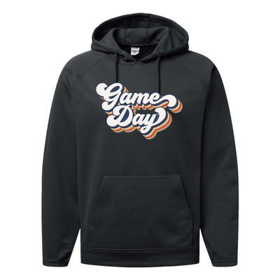 Vintage Game Day Vibes Retro Football Volleyball Soccer Gift Performance Fleece Hoodie