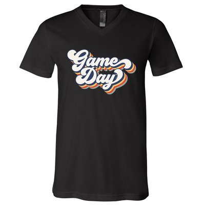 Vintage Game Day Vibes Retro Football Volleyball Soccer Gift V-Neck T-Shirt