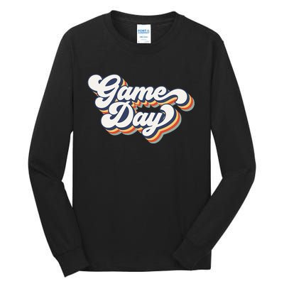 Vintage Game Day Vibes Retro Football Volleyball Soccer Gift Tall Long Sleeve T-Shirt