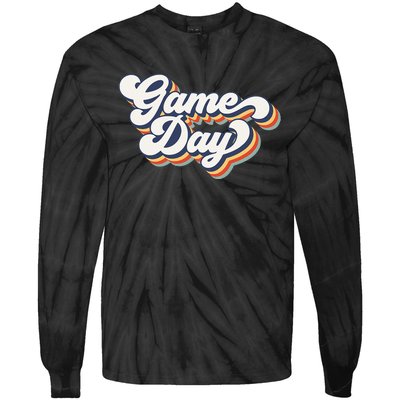 Vintage Game Day Vibes Retro Football Volleyball Soccer Gift Tie-Dye Long Sleeve Shirt