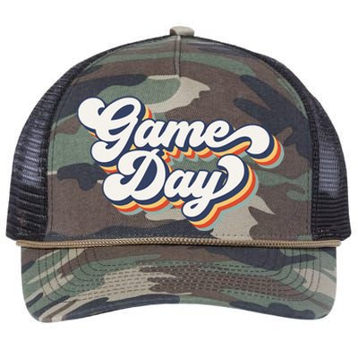 Vintage Game Day Vibes Retro Football Volleyball Soccer Gift Retro Rope Trucker Hat Cap