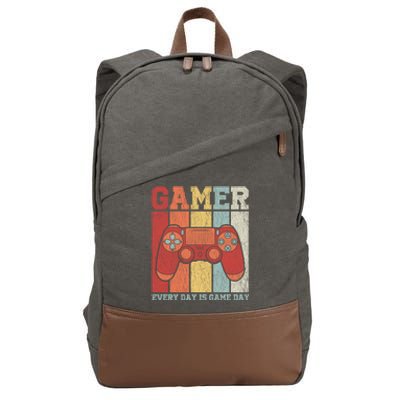 Vintage Gamer Design Teens Funny Retro Gaming Gift Cotton Canvas Backpack