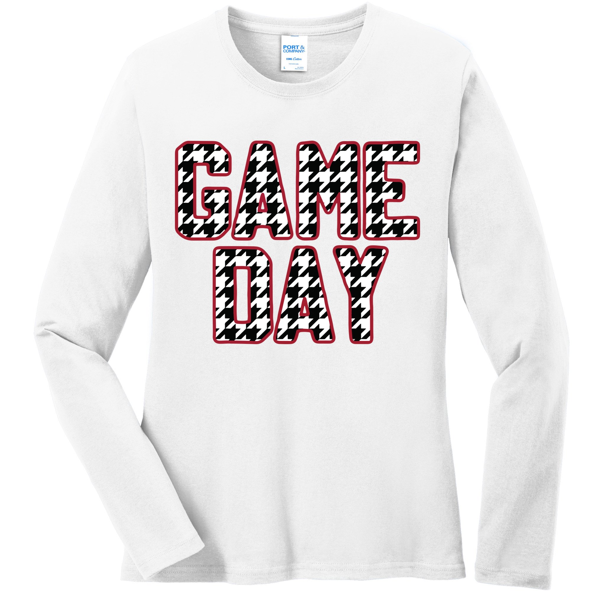 Vintage Game Day Houndstooth Alabama American Football Fans Ladies Long Sleeve Shirt