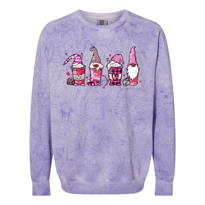 Valentine Gnomes Drink Coffee Latte Valentine Colorblast Crewneck Sweatshirt