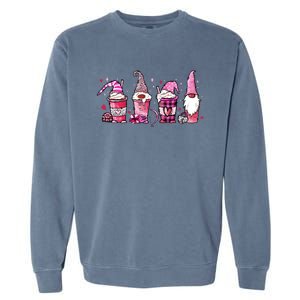 Valentine Gnomes Drink Coffee Latte Valentine Garment-Dyed Sweatshirt