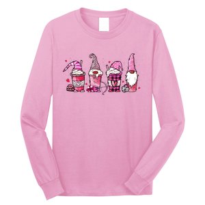 Valentine Gnomes Drink Coffee Latte Valentine Long Sleeve Shirt