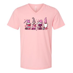 Valentine Gnomes Drink Coffee Latte Valentine V-Neck T-Shirt