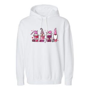 Valentine Gnomes Drink Coffee Latte Valentine Garment-Dyed Fleece Hoodie