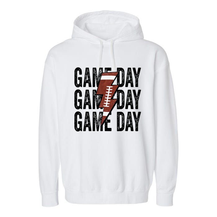 Vintage Game Day Football Lightning Bolt Funny Team Sport Garment-Dyed Fleece Hoodie