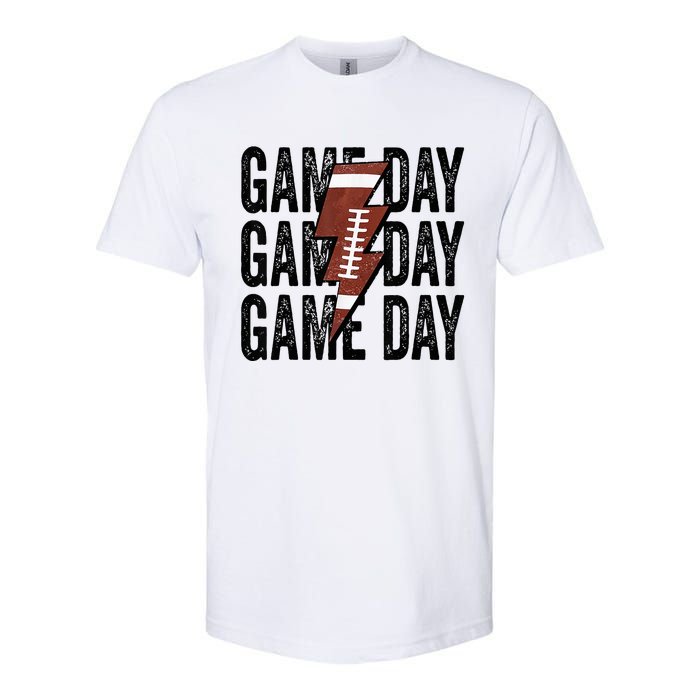 Vintage Game Day Football Lightning Bolt Funny Team Sport Softstyle CVC T-Shirt