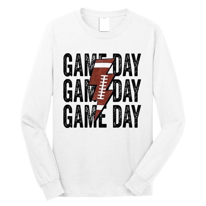 Vintage Game Day Football Lightning Bolt Funny Team Sport Long Sleeve Shirt