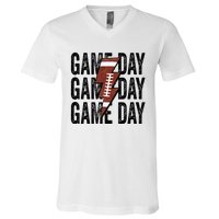 Vintage Game Day Football Lightning Bolt Funny Team Sport V-Neck T-Shirt