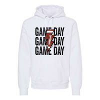 Vintage Game Day Football Lightning Bolt Funny Team Sport Premium Hoodie