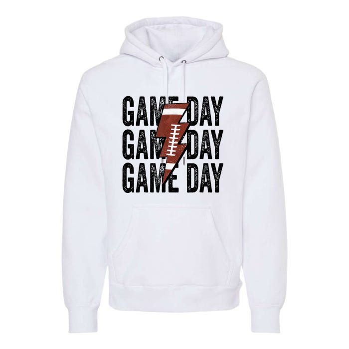 Vintage Game Day Football Lightning Bolt Funny Team Sport Premium Hoodie